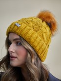 Winter hat with a shimmering thread in braids, mustard C49 - Online store - Boutique